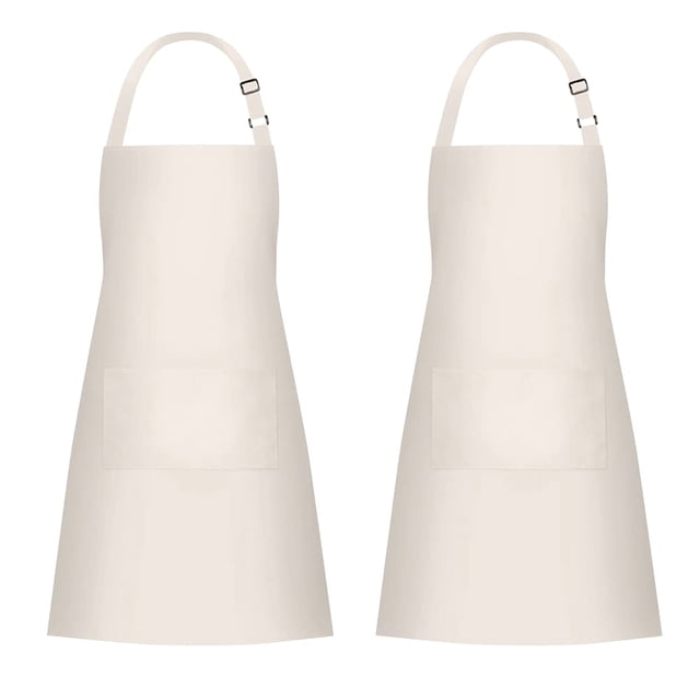 Jubatus Paquete de 2 Delantales 100% Algodón con 2 Bolsillos Cocina Chef Cocina Delantal con Babero Ajustable para Mujeres Hombres Beige