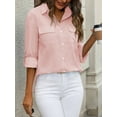 thumbnail image 4 of Women Linen Button Down Shirts Long Sleeve Blouse Casual Work Office Shirt Tunic Tops Pink L, 4 of 8