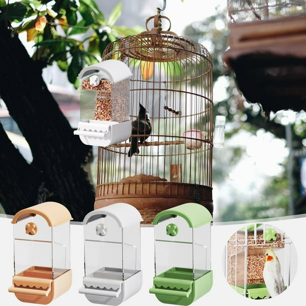 Comedero automático para pájaros | Comedero transparente sin dispersión para pájaros | Cajón de gran capacidad, fácil de limpiar, dispensador automático de comida para pájaros | Acrílico ABS