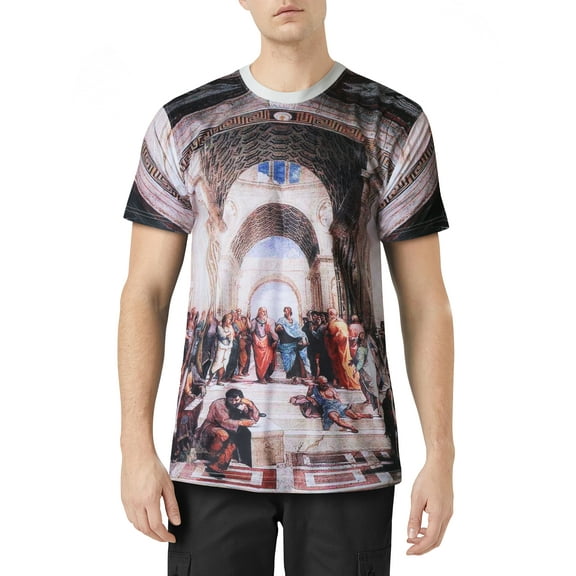 Ma Croix Mens Graphic Print Renaissance Art "The School of Athens" Painting T Shirt