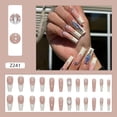 thumbnail image 2 of Fofosbeauty 24pcs Press on False Nail Tips Long Coffin Full Cover Fake Nails, Coffin French with Shining Stone, 2 of 9