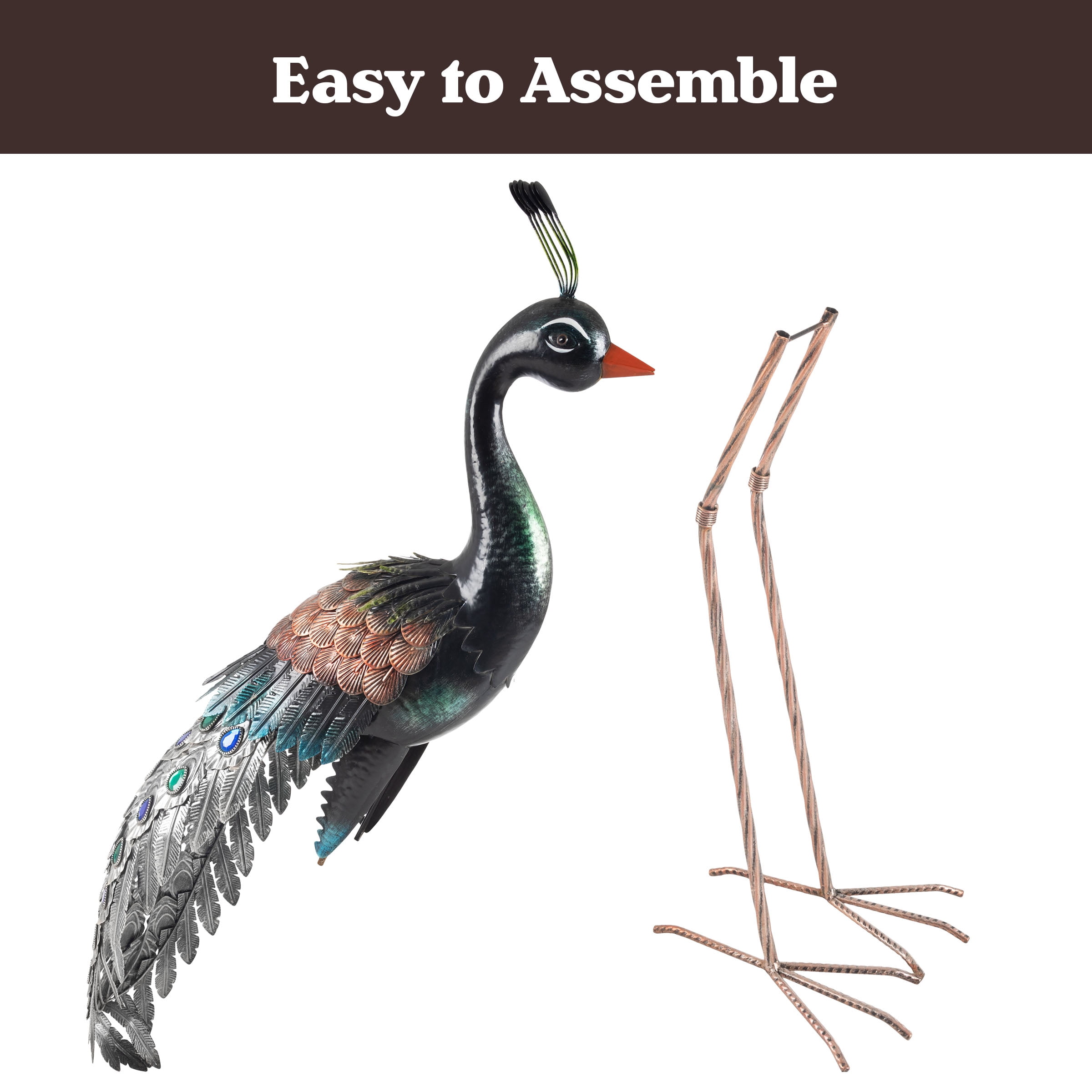 Pure Garden 37” Outdoor Peacock Garden Statue - Metal Yard Art Garden Décor