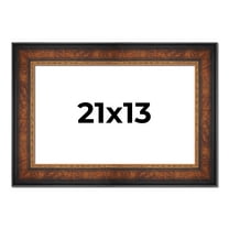 21x13 Frame Brown Walnut Gold Ornate Trim Solid Wood Plein Air Picture Frame | 3 Inch Moulding