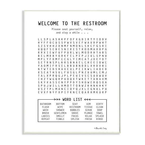 The Stupell Home Decor Black And White Restroom Crossword Puzzle Sign Walmart Com Walmart Com