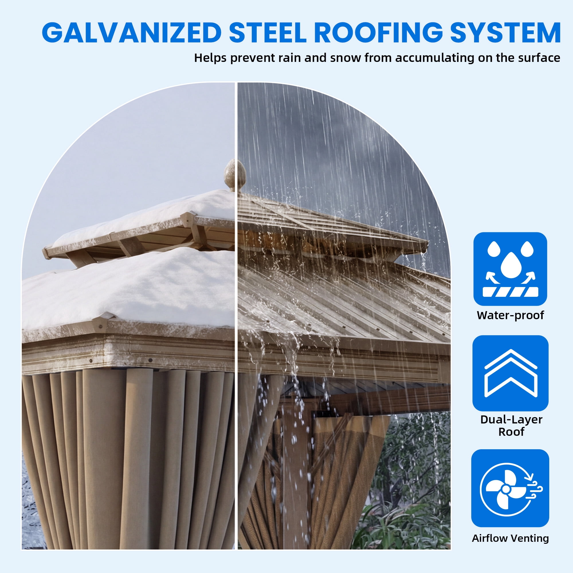 Dextrus 10x10ft Double Roof Hardtop Gazebo with Netting and Curtains, Outdoor Heavy Duty Galvanized Steel Combined of Vertical Stripes Roof,Ideal for Patio, Backyard, Deck, Lawns-Bronze