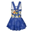 thumbnail image 5 of COEQINE Girls One Piece Swimsuit with Flowy Skirt Bottom, Soft Tank Style Neckline Skirted Swimwear, Comfort Polyester Spandex Bathing Suit for 5-6 Year Olds, Tropical Hibiscus Palm Blue, 5 of 8