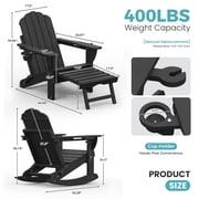 Set of 2 HDPE Adirondack Rocking Chairs with Ottoman, Folding 4-in-1 Patio Rocker, Gray