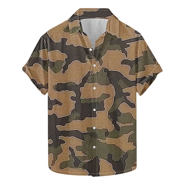 Camisa de los Hombres Y Conjuntos Cortos Hawaiano Tropical de Camuflaje Imprimir Manga Corta Solapa, Ligera Tela de Rebote de Cuatro Lados para la Playa Y las Vacaciones