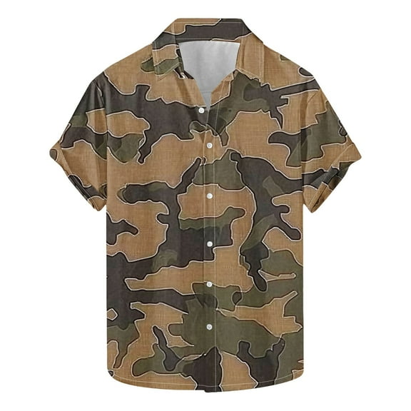 SGFCWSX Mens Short Sleeve Button Down Shirts, Men's Camouflage Print Casual Shirt for Outdoor Activities Camouflage Size XL