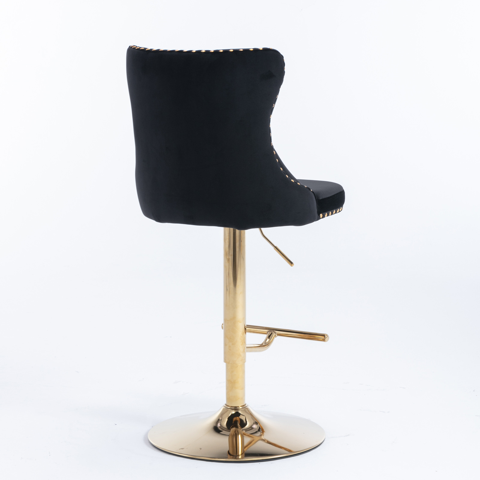 Swivel Dining Bar Chairs with Gold Metal Base Velvet Upholstered Bar Stools with Button Tufted Back Height Adjustment(Black,Set of 6)
