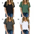 thumbnail image 6 of Summer Women's T-shirt Solid Black White Tops with Pocket Short Sleeves V Neck T Shirt Casual Basic Tees, 6 of 6