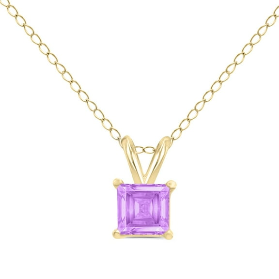 Timeless Classics Square Shape Amethyst Solitaire Pendant Necklace in 14K Yellow Gold - 6MM