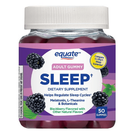 Equate Sleep Melatonin L Theanine Dietary Supplement Gummies, Blackberry, 50 Count