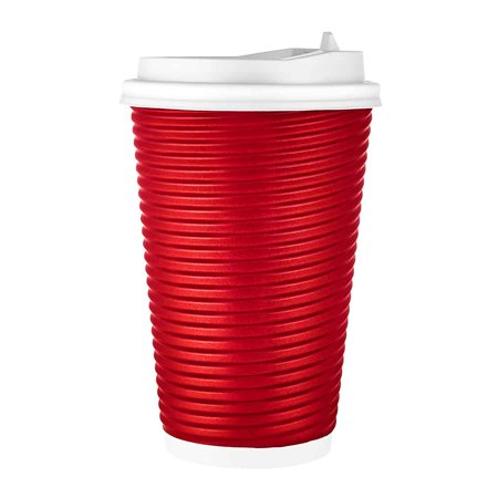 EcoQuality 16oz Maroon Ripple Hot Cup with Lid - Biodegradable Disposable Paper Cups - Eco-friendly Hot Cups for Home, Office, Events, Wedding, Parties (60)