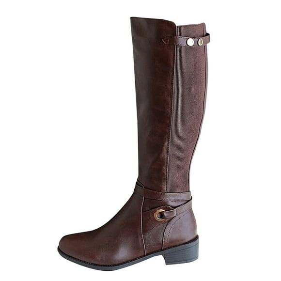 Jsaierl Women's Chunky Low Heels Boots Knee High Winter Boots Comfortable Pull On Zipper Chunky Heel Western Cowgirl Knee High Boots