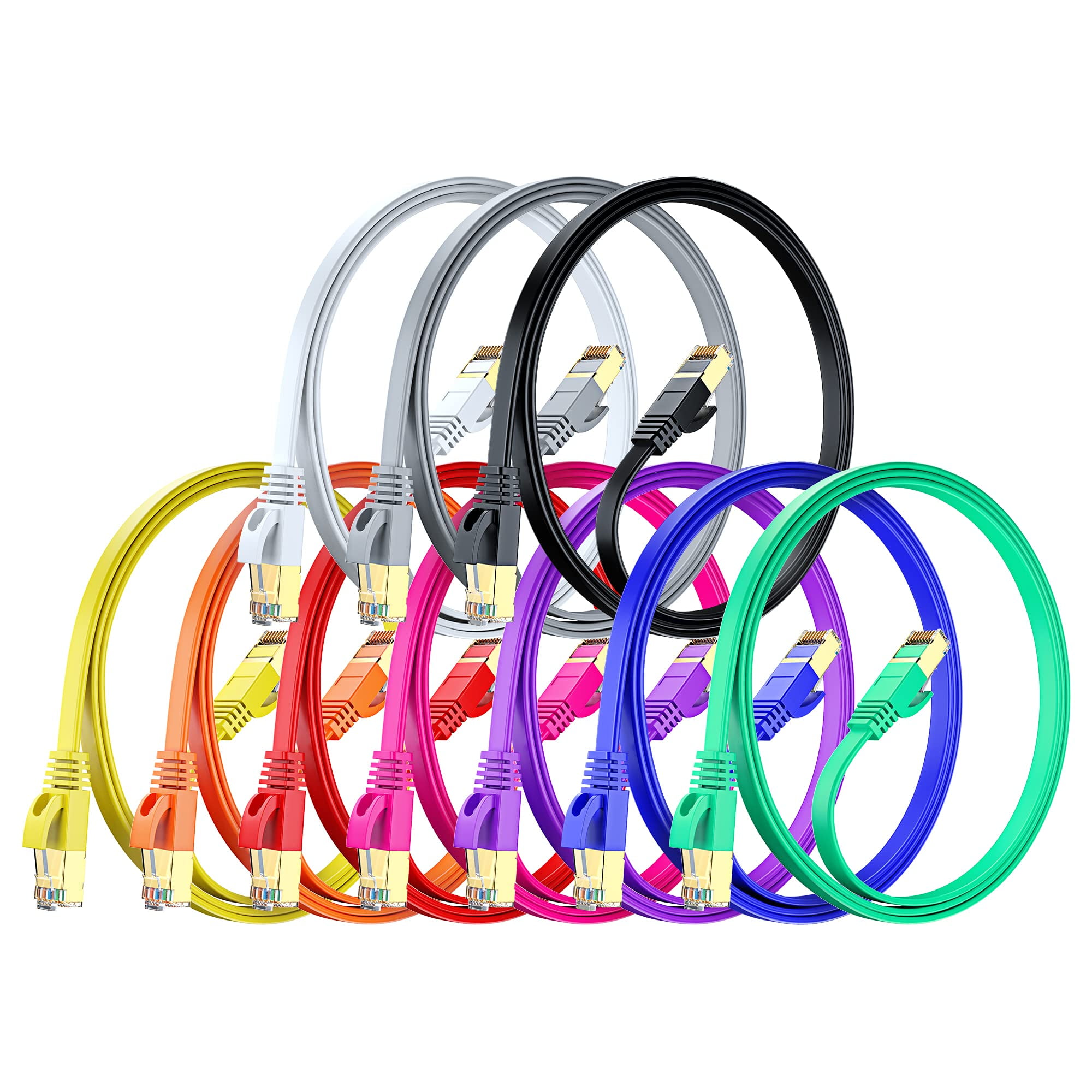 Cable & Cat7 Network Cable 3 ft, 10 Pack EasyHide Flat LAN