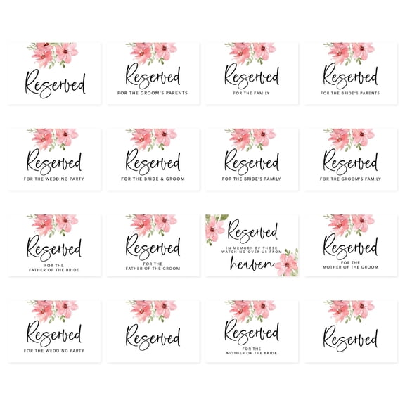 Koyal Wholesale Pink Spring Florals Table Reserved Signs for Wedding Reception, Foldable Table Tent Cards, 16-Pack