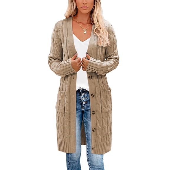Seyurigaoka Women Juniors Cardigan, Solid Color Long Sleeve Sweater Coat with Pockets