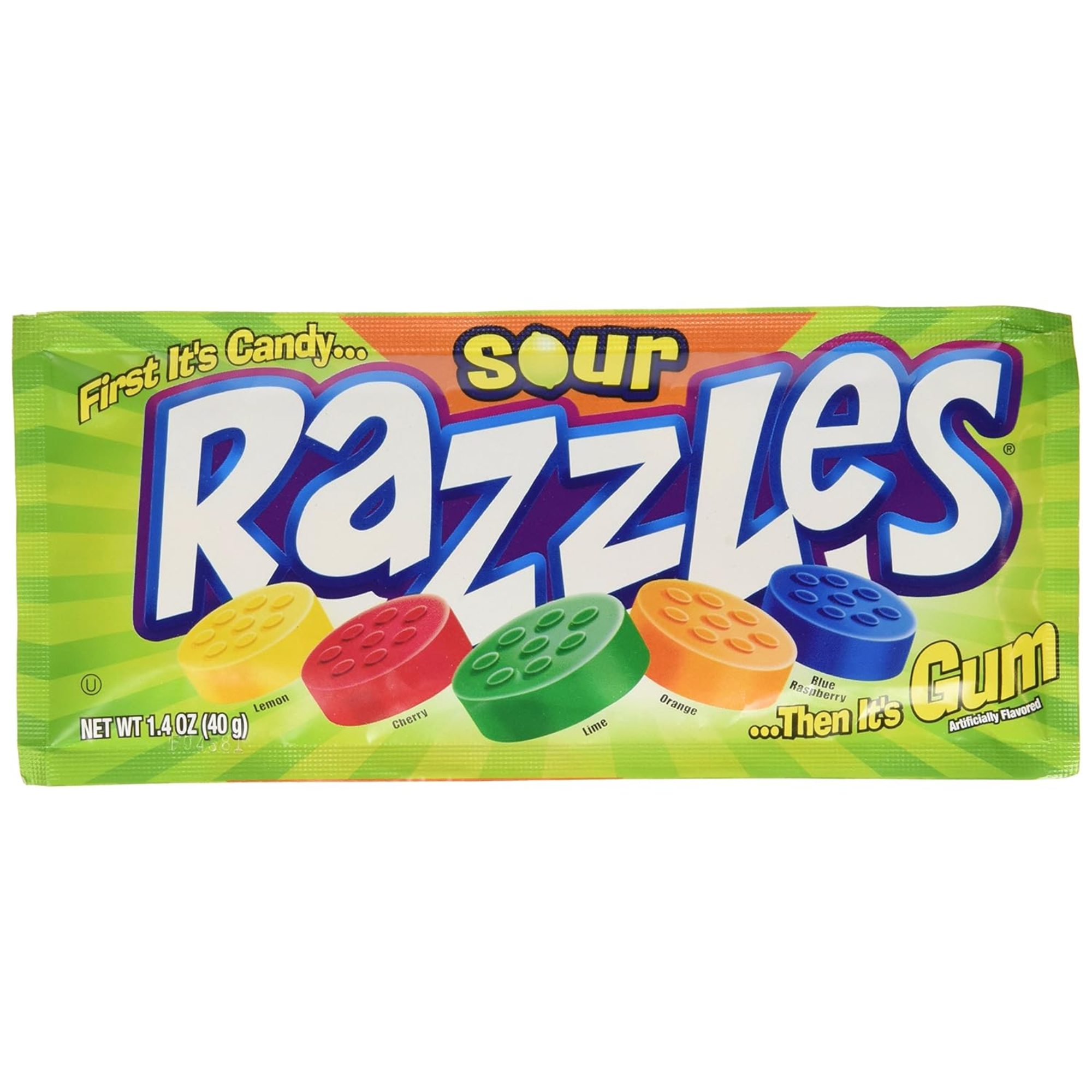 Razzles SOUR Flavor Candy Gum 1.4 Ounce (Pack of 24)