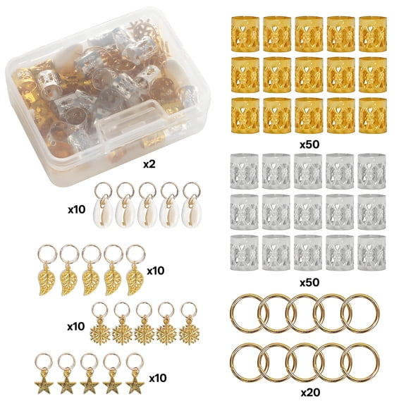 VANIDO 140Pcs Hair Styling Accessories One-Piece Molded Bend-Resistant & Durable Hair Jewelry for Braids Bulk Hair Beads and Charms