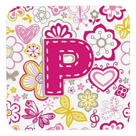 

Carolines Treasures CJ2005-PFC Letter P Flowers And Butterflies Pink Foam Coasters- Set Of 4