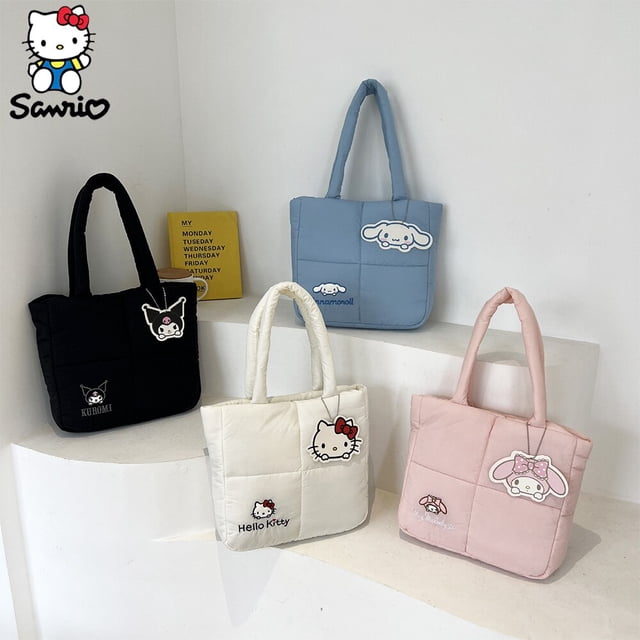 Sanrio-Bolso de hombro de tela de plumón, bolsa de maquillaje de Hello Kitty de dibujos animados, Cinnamoroll, bolsas de almacenamiento de alta capacidad, nuevo