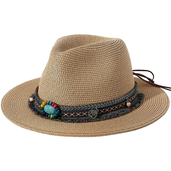 Women Retro Style Wide Brim Straw Packable Roll up Hat Fedora Beach Sun Hat