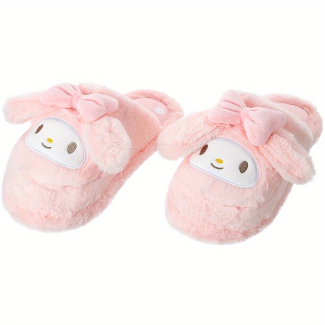 Miniso Sanrio Personajes Kuromi Kuluomi Pantuflas de felpa, Kawaii Punta cerrada Zapatillas cálidas y novedosas, Zapatillas de casa para mujer