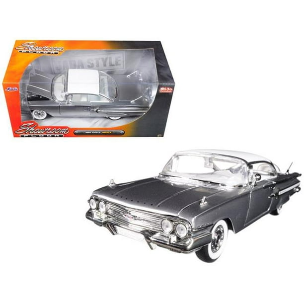 Jada Toys 98902 1 isto 24 1960 Chevrolet Impala Argent Showroom Sol Moulé sous Pression Modèle de Voiture