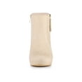 thumbnail image 2 of BLISSFUL STEP Women's Ankle Boots Platform Round Toe Zipper Block Heels Beige 9.5, 2 of 7