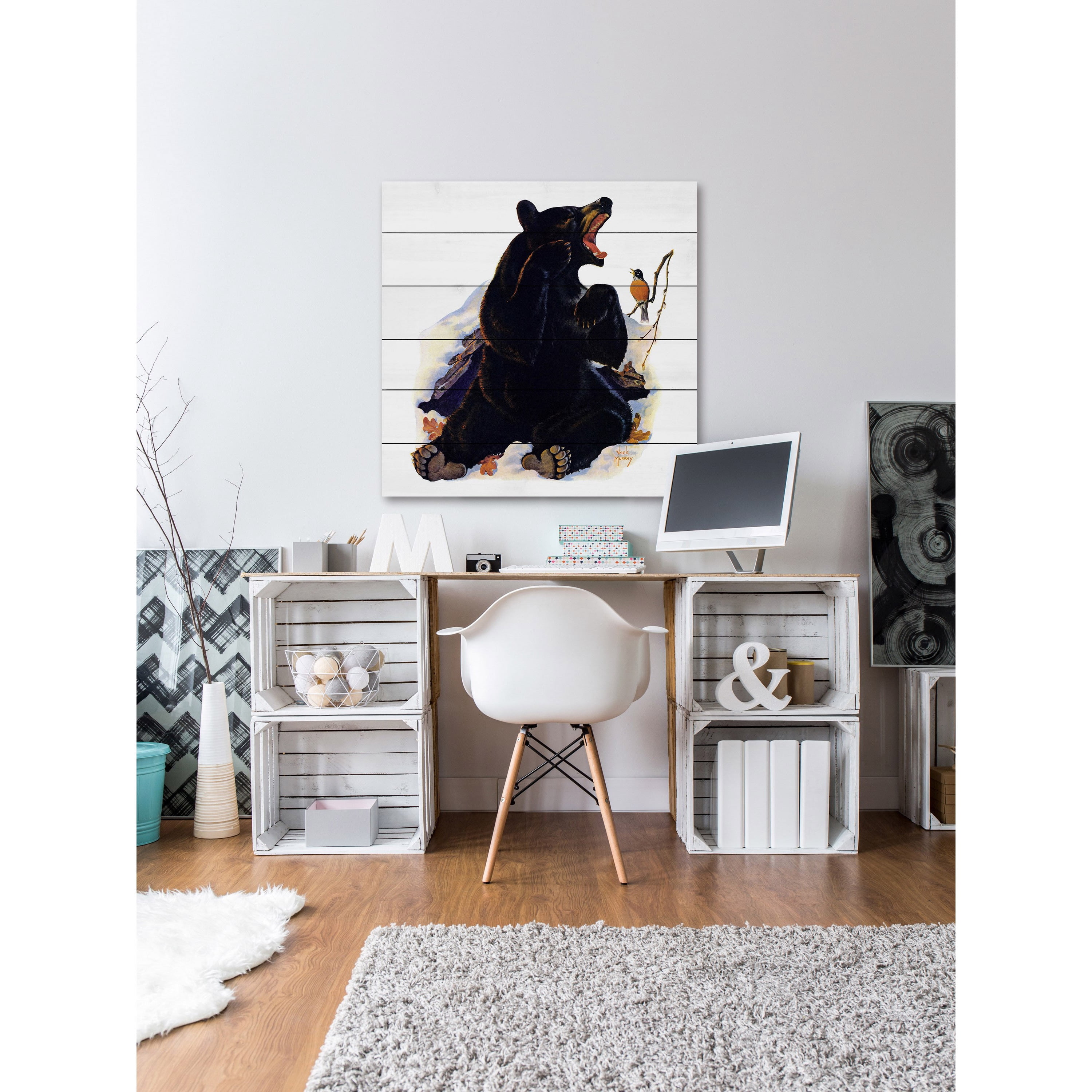 Marmont Hill "Bear Awakens" Painting Print on White Wood
