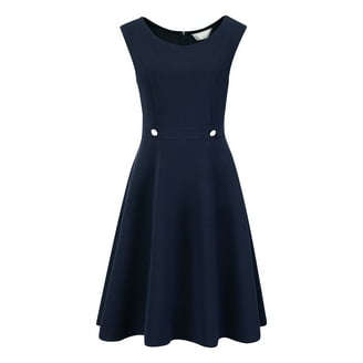slim fit dress slacks Navy Blue Warm Cotton Waffle Fit and Flare Short Sleeveless Dress 26