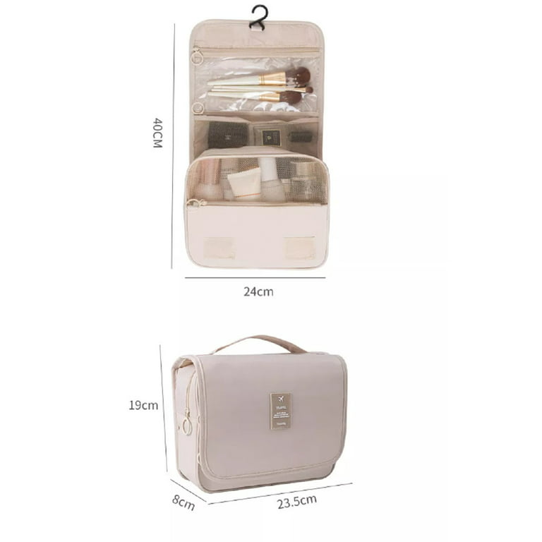Aokur Makeup Bag Cosmetic Bag Travelling Checkered Make Up Bag Organizer  for Women Girls Reusable Toiletry Bags Beige