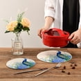 thumbnail image 6 of SKYSONIC Tropical Peacocks Floral Pot Holders Trivets, 2 Pcs Heat Resistant Trivets,Blue Flowers Cotton Thread Weave Mats for Hot Pads Pans Pot Bowl Teapot for Kitchen Decor, 6 of 7
