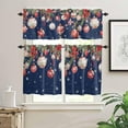 thumbnail image 3 of Christmas Blue Kitchen Curtains and Valances Set, Rod Pocket Curtains Tier Farmhouse Window Curtains 24 Inch Length, Poinsettia Flowers Ball Leaves Snowflake 3 Piece Kitchen Curtains Set, 3 of 6