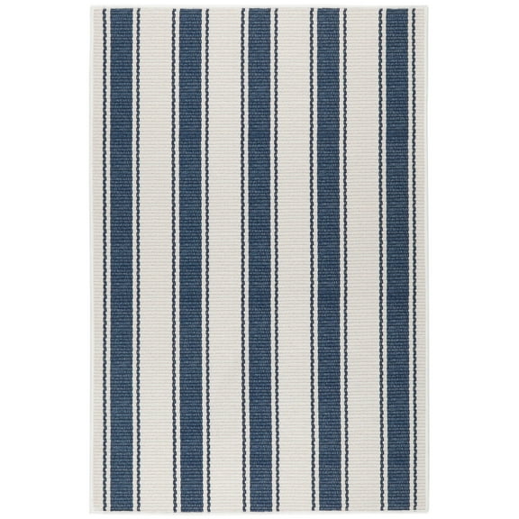 Dash & Albert Awning Stripe Machine Washable Rug, 5' x 8', Blue