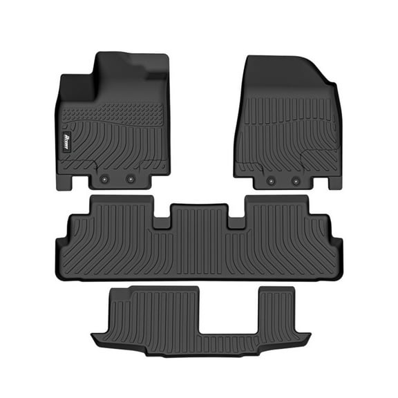Ikon Motorsports Floor Mats Compatible With 2022-2025 Infiniti QX60 7 Passenger & Nissan Pathfinder 8 Passenger, 3D Carpets 1st 2nd Row Front Rear 4PC Black TPE All Weather Liner Protector Cover