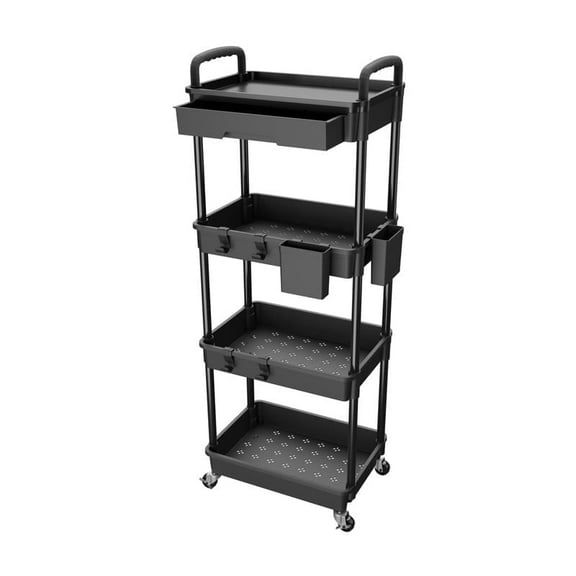 4 Tier Rolling Utility Cart with Drawer,REBECAT Utility Cart Made of Multifunctional Storage Organizer Tool for Kitchen,Bathroom,Living Room,Office(Black)