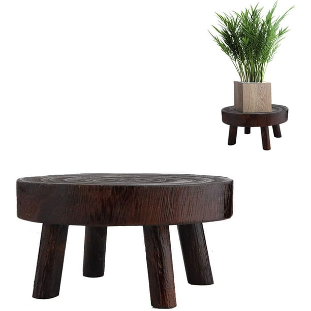 Rawiri SUREH - Soporte de madera para plantas, pequeño macetero redondo, taburete de madera para interior y exterior, soporte para plantas, decoración rústica