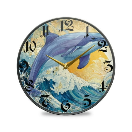WOBOGO Blue Dolphin Acrylic Wall Clock Battery Operated 11.9in Silent No Tick Bedroom Living Room Office Classroom Decoration