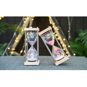 Large 60-Minute Hourglass Sand Timer,Pastel Macaron Glass & Natural Oak Wood Base, Modern Minimalist Office Home Desktop Decor(White)