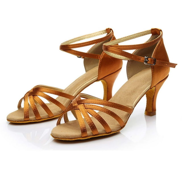 WIZUTIZ Sandales de Danse Mode Femme Rumba Valse Bal de Promo Danse Latine Chaussures Marron Nouvel An