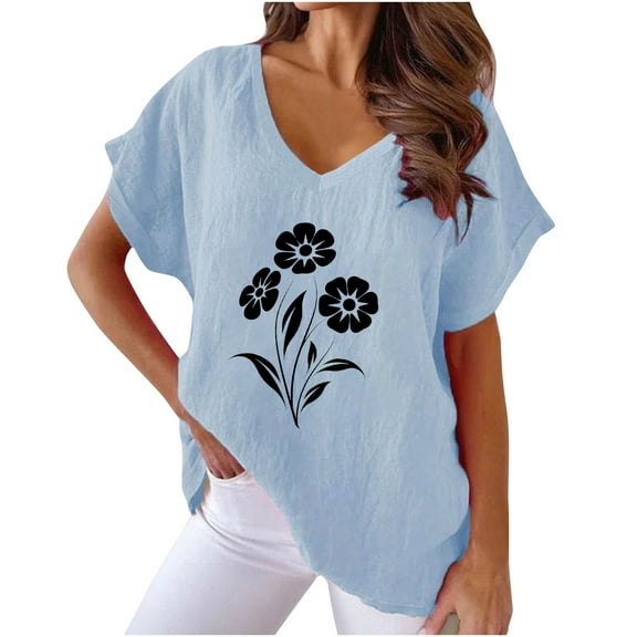 Zuesphe Short Sleeve Tops for Women Casual T Shirts for Women V Neck Black Blouses for Women Saree Plus Size Graphic Tees for Women Trendy