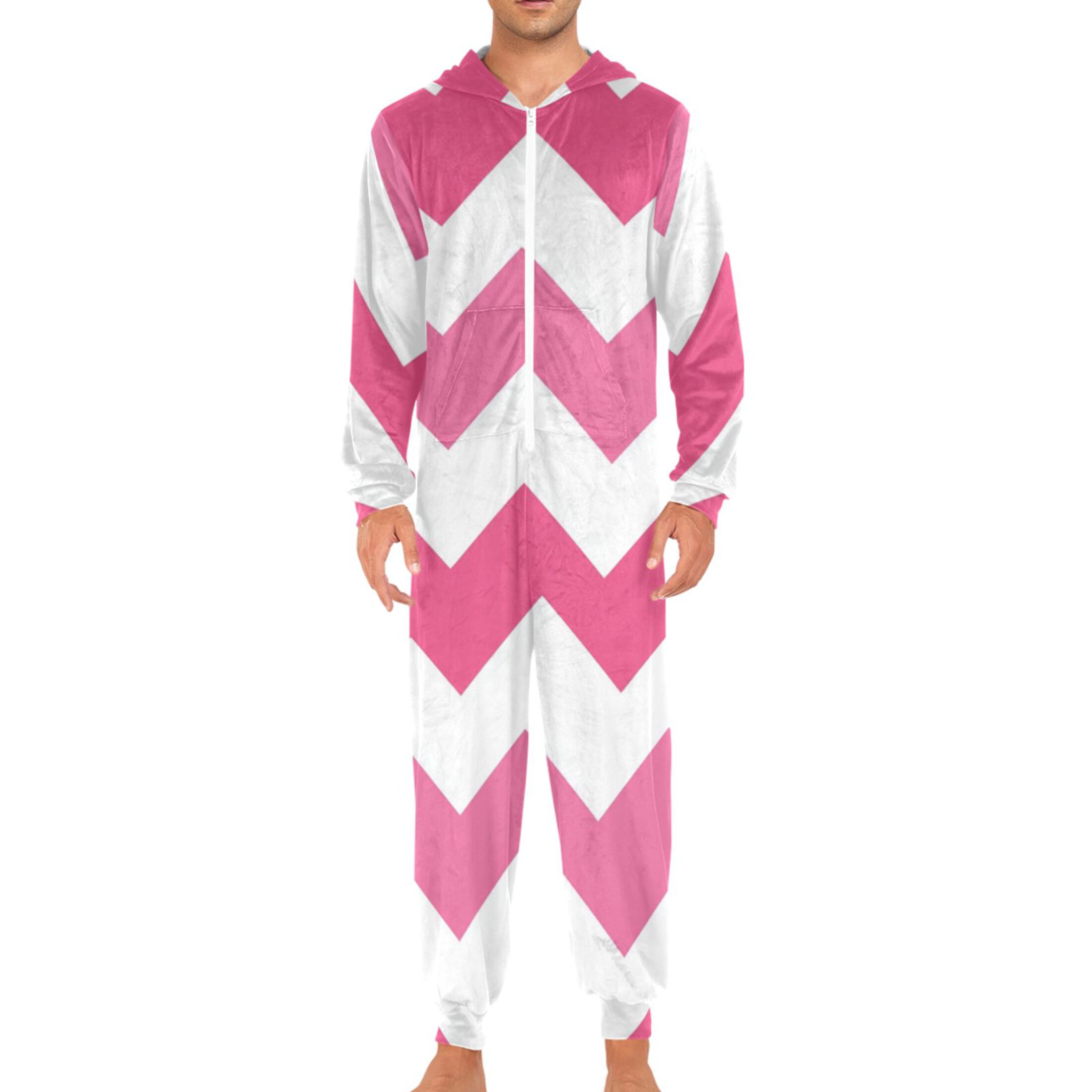 Pinkish V-shaped Lines Adult's Hoodie Onesie Jumpsuit One-Piece Pajamas with Zipper Unisex for Holiday M