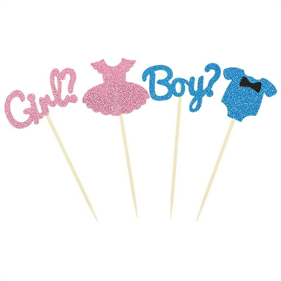 12pcs Boy Or Girl Cupcake Toppers Food Dessert Cake Picks For Gender Reveal Party Decoration Supplies Blue Baby Shower Gift