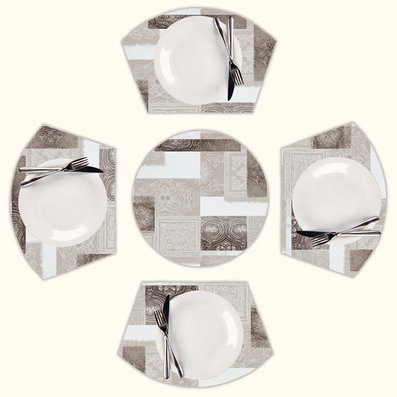 Beige floral patchwork design Round Table Placemats Set Of 5 Wedge Table Mats Washable Heat Resistant Place Mat For Dining Table Kitchen Farmhouse Restaurant