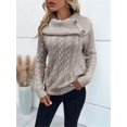 thumbnail image 5 of Women'S Pullover Sweater Pile Collar Knit Raglan Sleeve Sweater Khaki M, 5 of 8