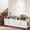 thumbnail image 3 of Double  Litter Box Enclosure with Power Outlet, Farmhouse Large Hidden Litter Box Cabinet TV Stand for 2 Cats, Antique White, 3 of 7