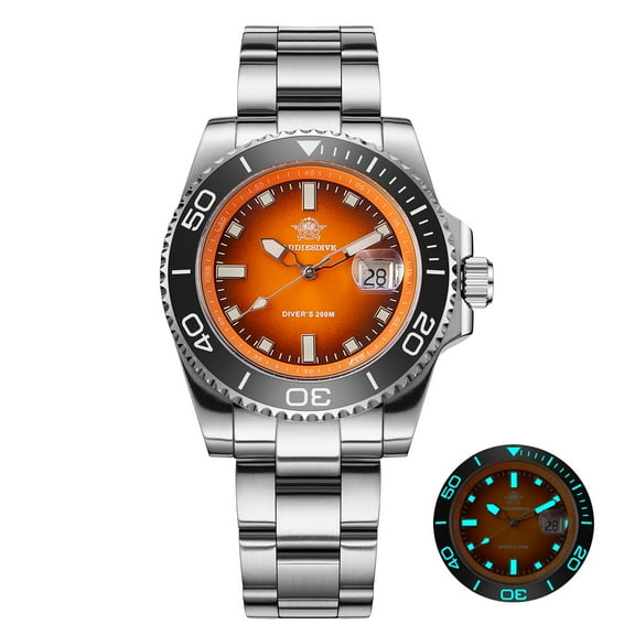 ADDIESDIVE Men's Watch, Analog Quartz Watch, Professional Dive Watch 200M Waterproof, 316L Stainless Steel, Ceramic Bezel, Luminous, Orange