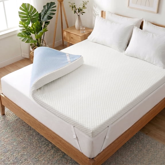Beddle Queen Cooling Mattress Topper with Removable Washable Cover, 3 Inch Gel Pressure Relief Memory Foam Bed Topper, Non-Slip Straps, CertiPUR-US Certified